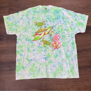 Vintage Y2K Paint Splatter AOP Nature T Shirt 2X Turtle Coral